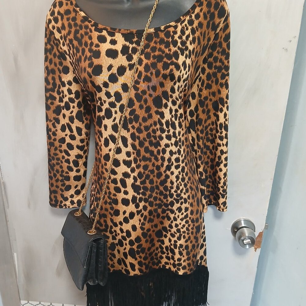 Leopard Print Fringe Dress